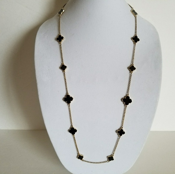 Brand new gold plated necklace,black enamel clover - Picture 5 of 8